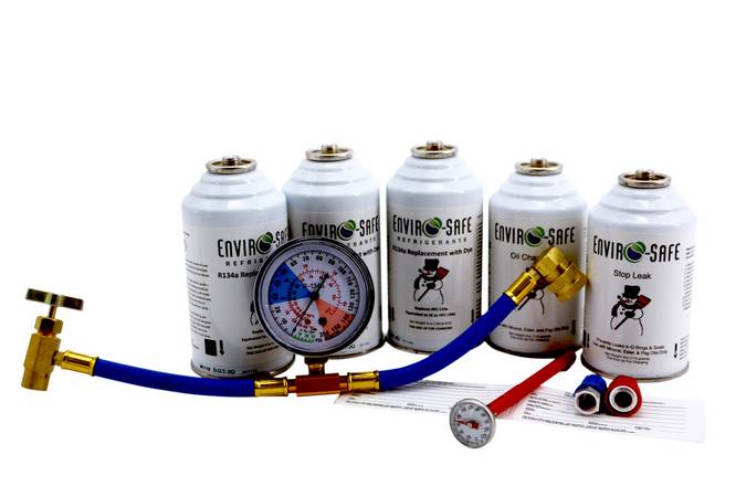 Enviro-Safe R134a Replacement Refrigerant With Stop Leak & Dye – Includes Gauge